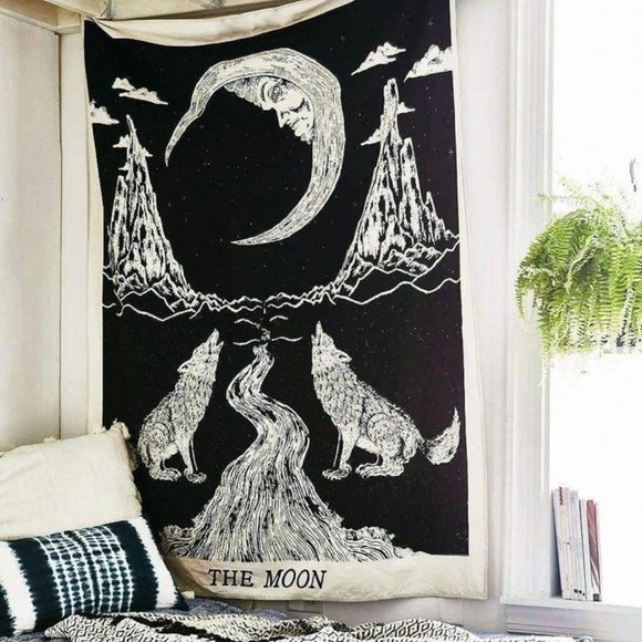 Freebird Revolution Other - Moon Tarot Tapestry Wolf Howling Wall Hanging Art
